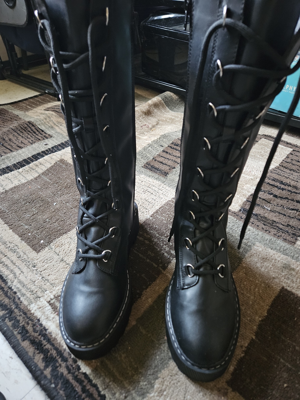 Divided Black Tall Lace-Up Combat Boots